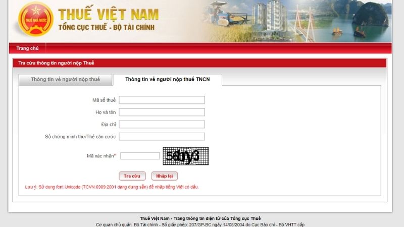 Tra cứu trên web Thuế Việt Nam