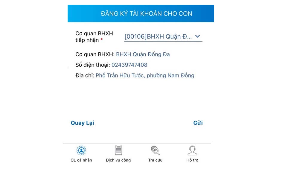 Lựa chọn cơ quan BHXH để đăng ký thông tin.