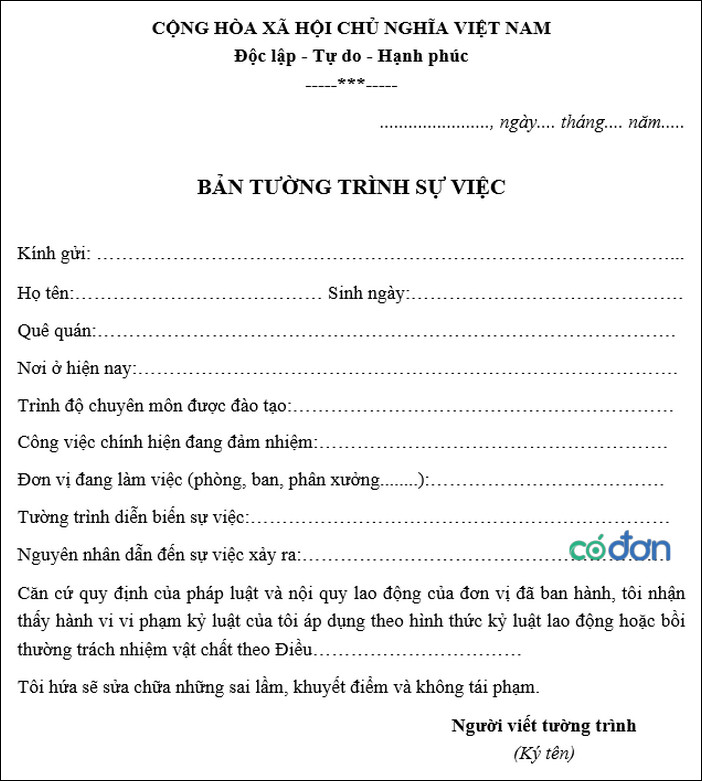 Download Mau ban tuong trinh su viec