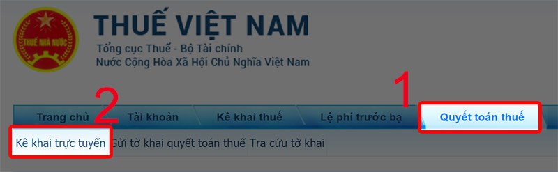 Chọn Quyết toán thuế, chọn Kê khai trực tuyến