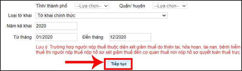 Nhấn Tiếp tục