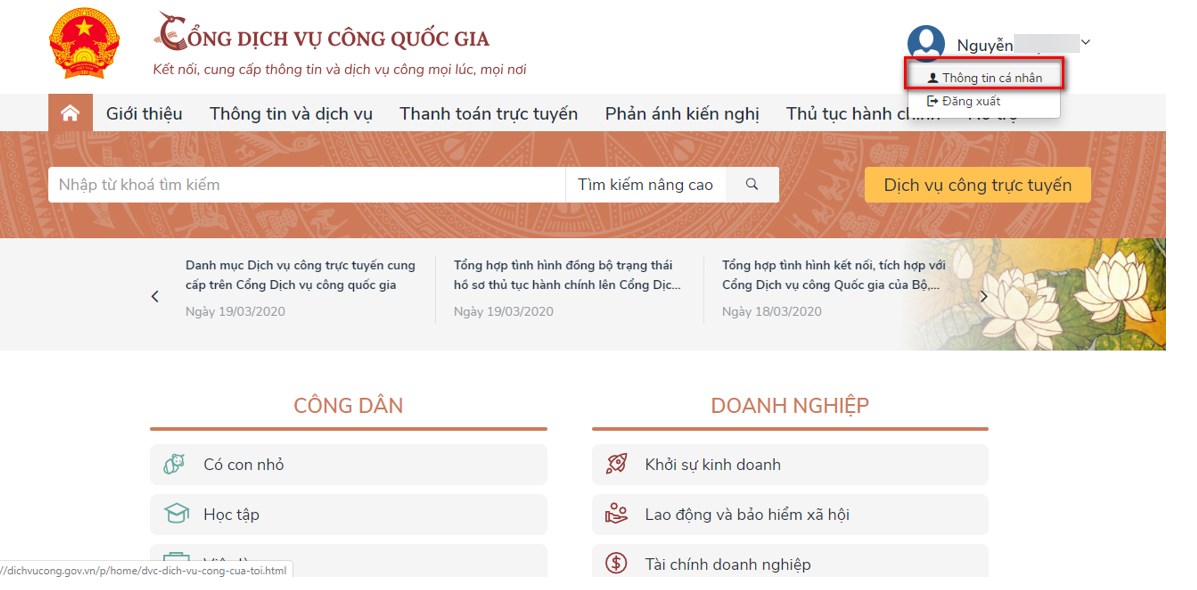 Vào mục Thông tin cá nhân