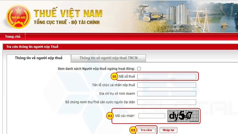 Tra cứu tại website chính thức của Tổng cục thuế Việt Nam
