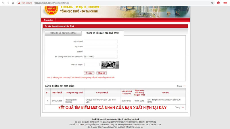Tra cứu tại website chính thức của Tổng cục thuế Việt Nam