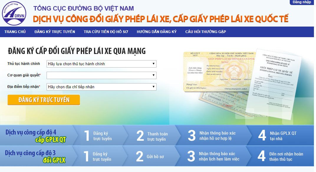 Bạn truy cập vào trang website của Tổng cục đường bộ Việt Nam để tiến hành nhập thông tin: