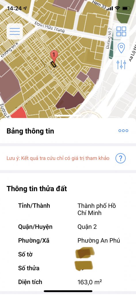 kết quả xác định vị trí lô đất theo số tờ số thửa