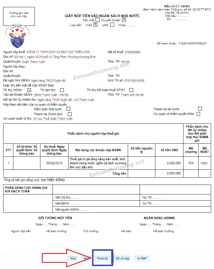 thủ tục nộp thuế điện tử