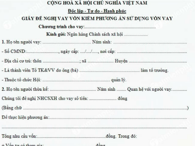 Mẫu đơn xin vay vốn mới nhất hiện nay