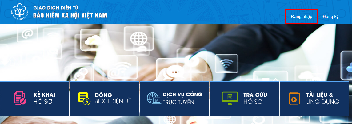 Bước 1: Truy cập vào website Cổng thông tin điện tử BHXH Việt Nam và nhấn đăng nhập tài khoản VssID.