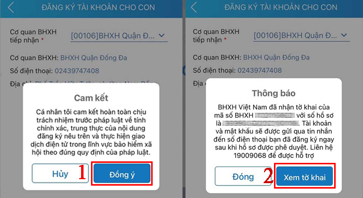 Bước 6: Sau khi hoàn tất bước 5, VssID sẽ gửi cho bạn Cam kết, hãy nhấn ô Đồng ý