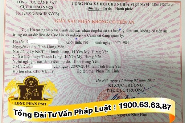 Mẫu giấy xác nhận không tiền án tiền sự