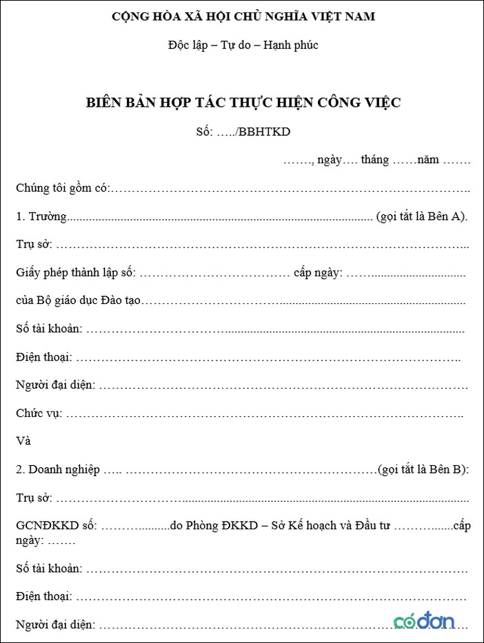 Bien ban thoa thuan thuc hien cong viec