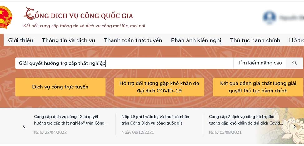 Tìm kiếm nghiệp vụ cần giải quyết trên cổng DVC