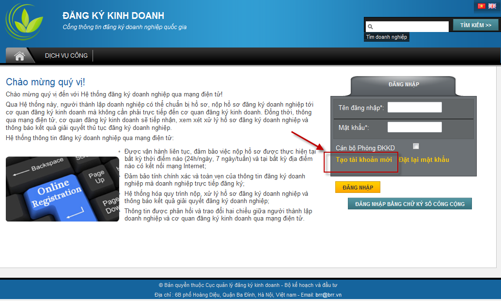 Cách tạo tài khoản đăng ký kinh doanh