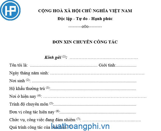 đơn xin chuyển công tác