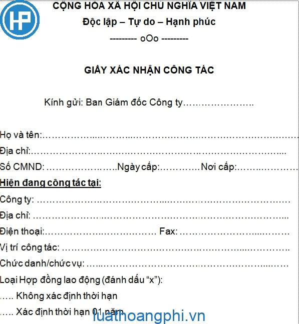 Giấy xác nhận đang làm việc tại công ty