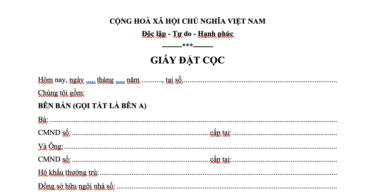 Hợp đồng cọc tiền mua đất