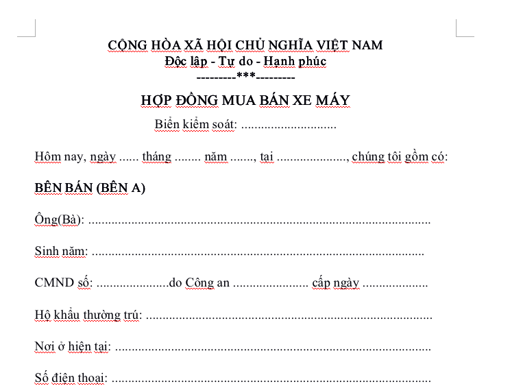 Hợp đồng mua xe ô tô