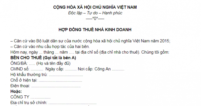 Hợp đồng thuê cửa hàng