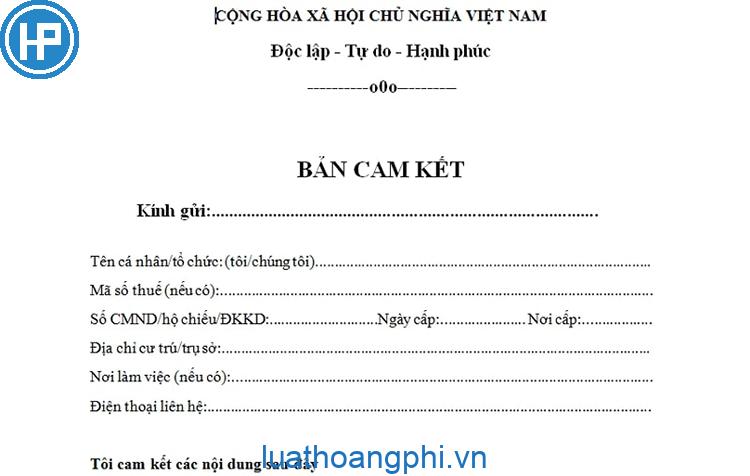 Mẫu bản cam kết chịu trách nhiệm