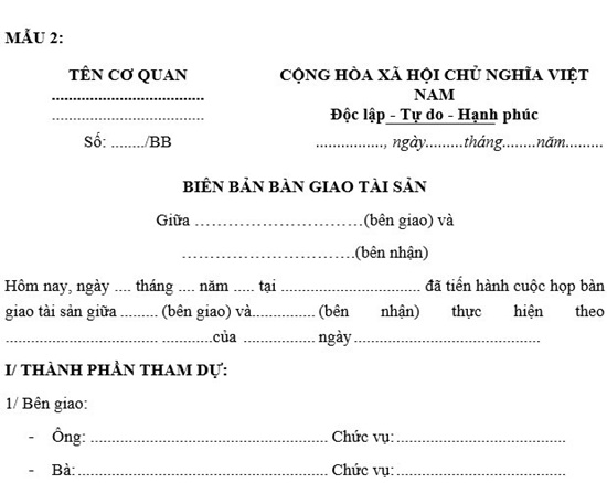 Mẫu biên bản bàn giao tài sản