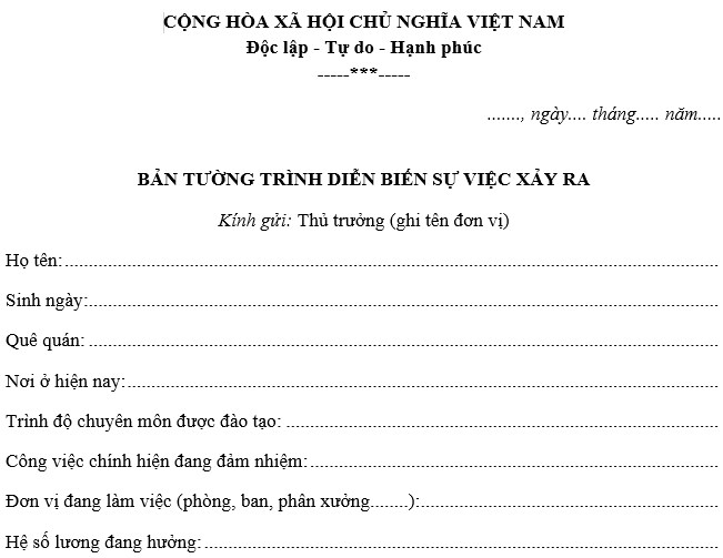 Mẫu biên bản báo cáo sự việc