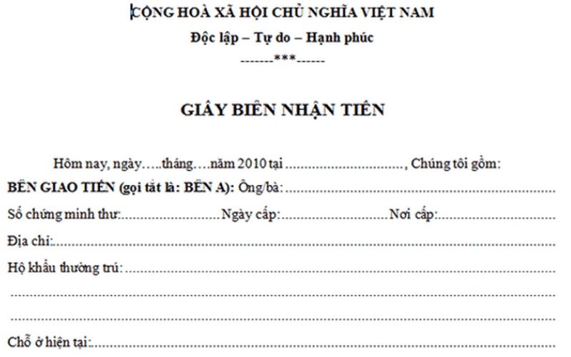 Mẫu giấy biên nhận