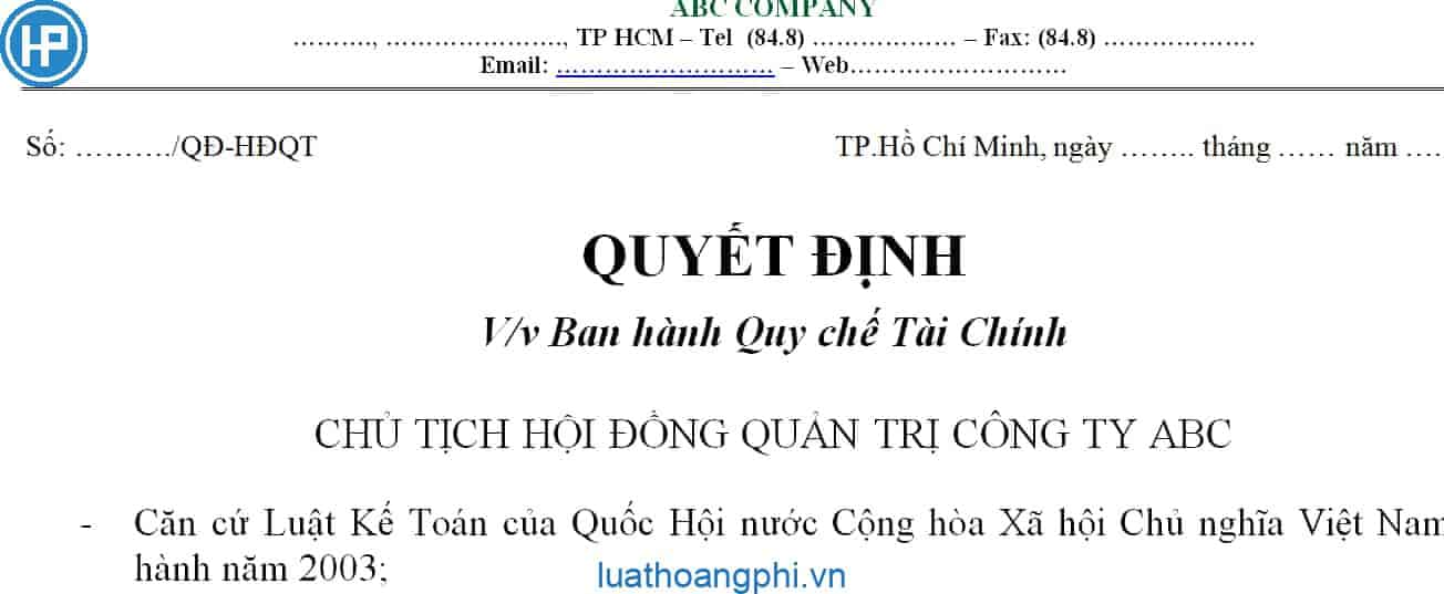 Mẫu văn bản quy chế