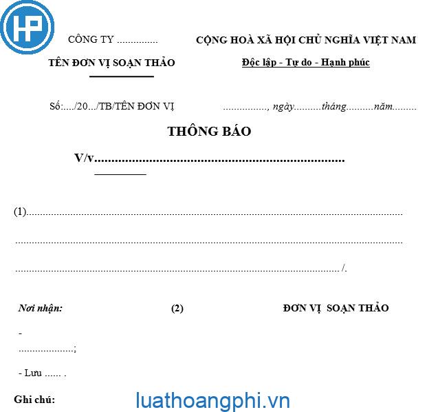 Mẫu văn bản thông báo