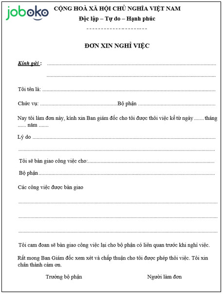 Mẫu viết đơn xin nghỉ việc