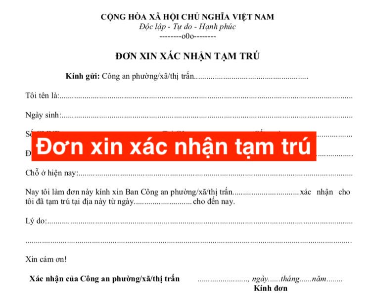 Mẫu xác nhận tạm trú