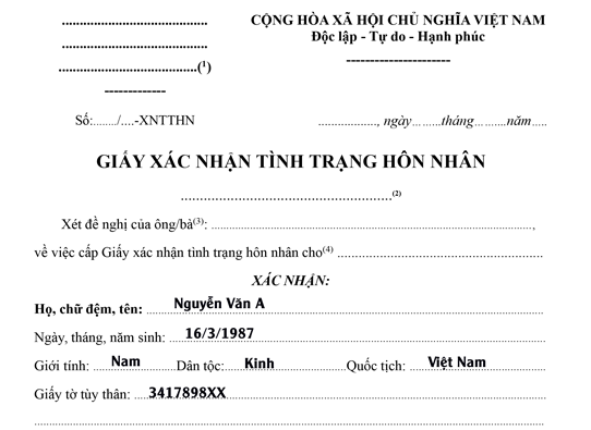 Quy định về giấy xác nhận tình trạng hôn nhân