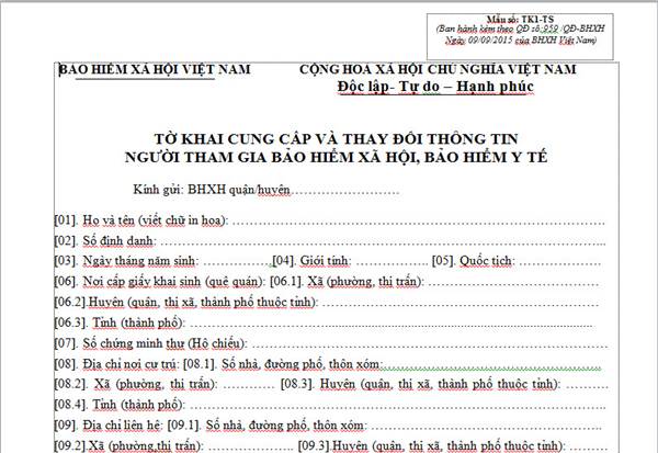 Tờ khai bảo hiểm y tế